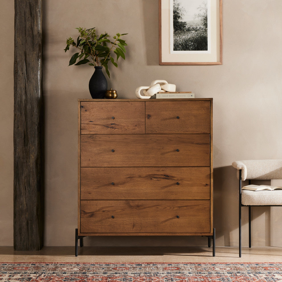 Eaton 5 Drawer Dresser-Amber Oak Resin