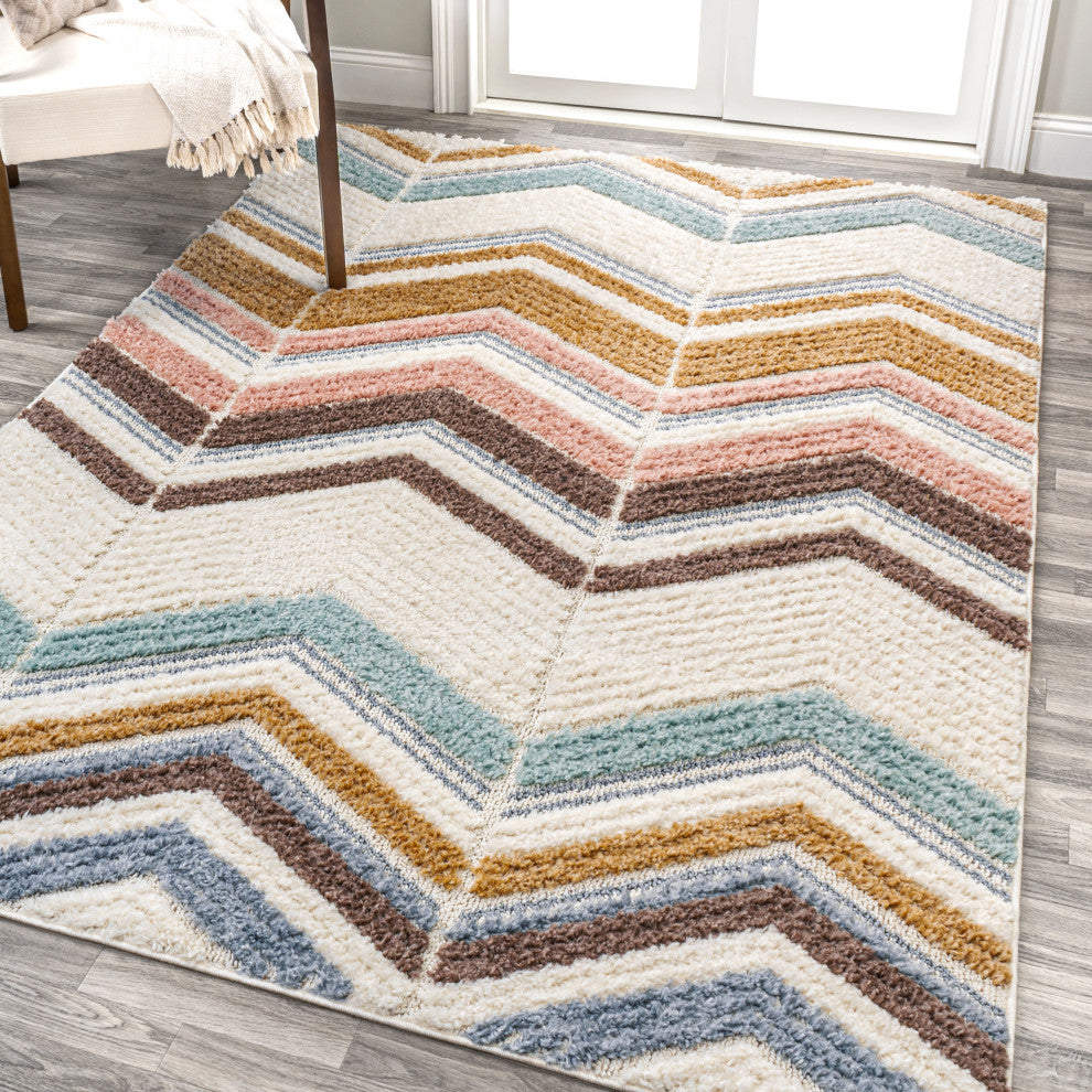 Elin Chevron High-Low Multi/Cream 5'x8' Area Rug