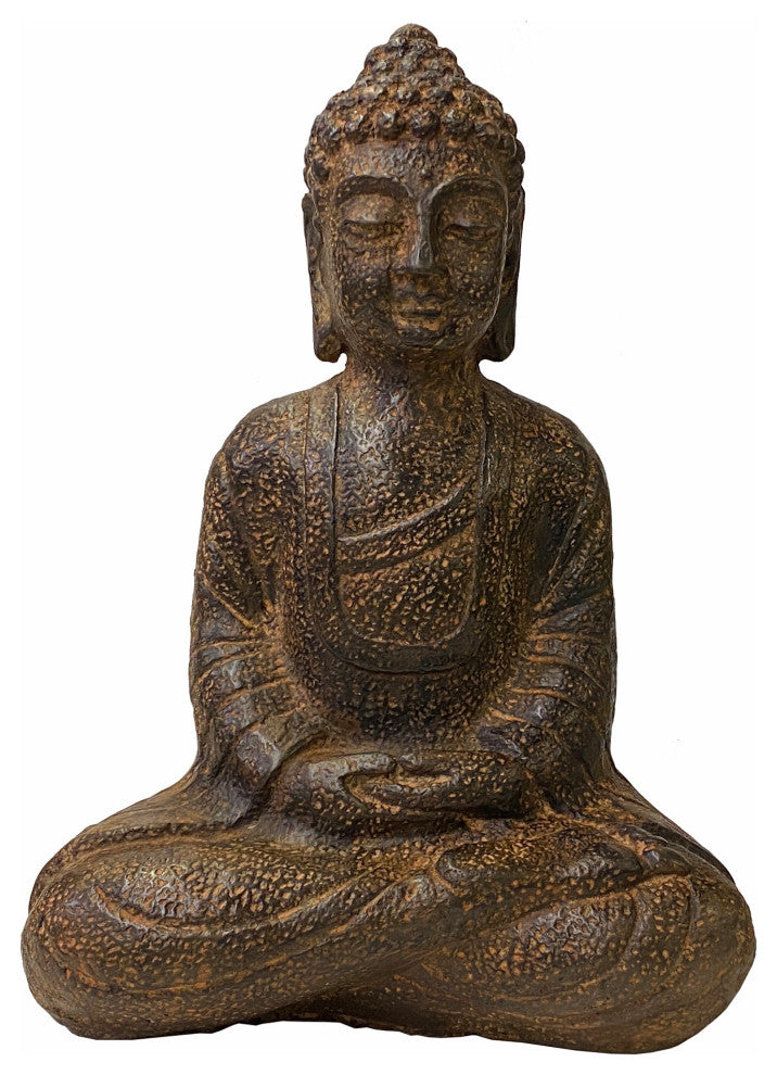 Chinese Distressed Brown Rough Marks Sitting Buddha Statue Hws1738