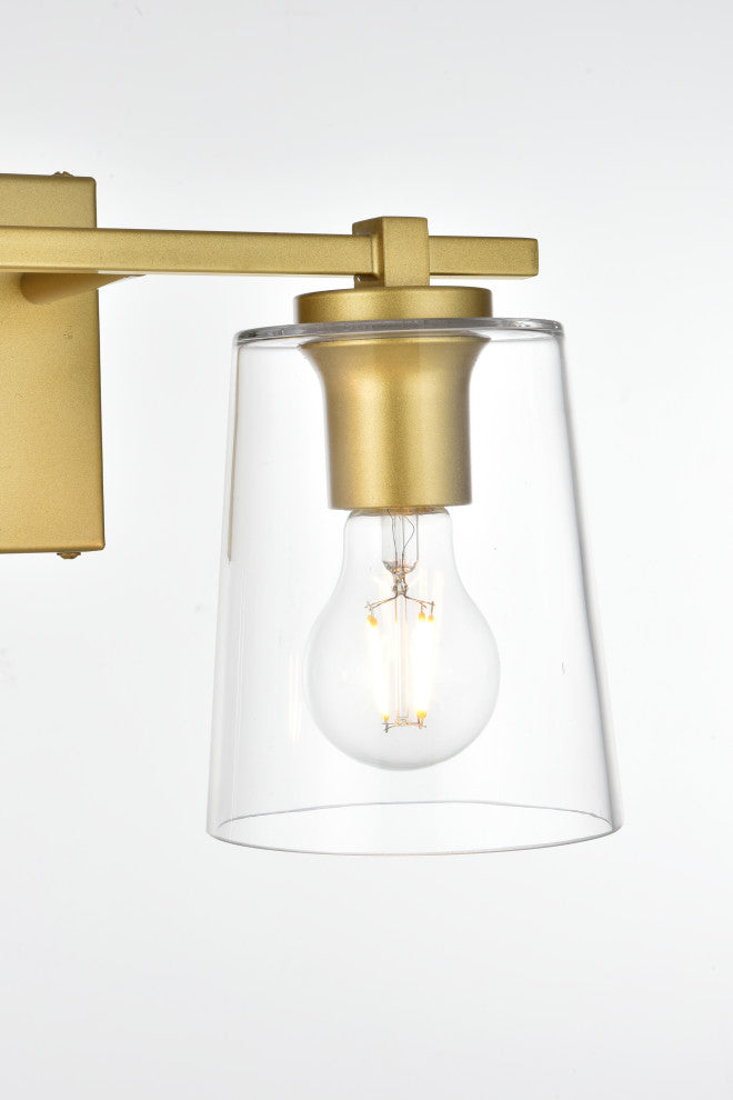 2 Light Brass And Clear Bath Sconce