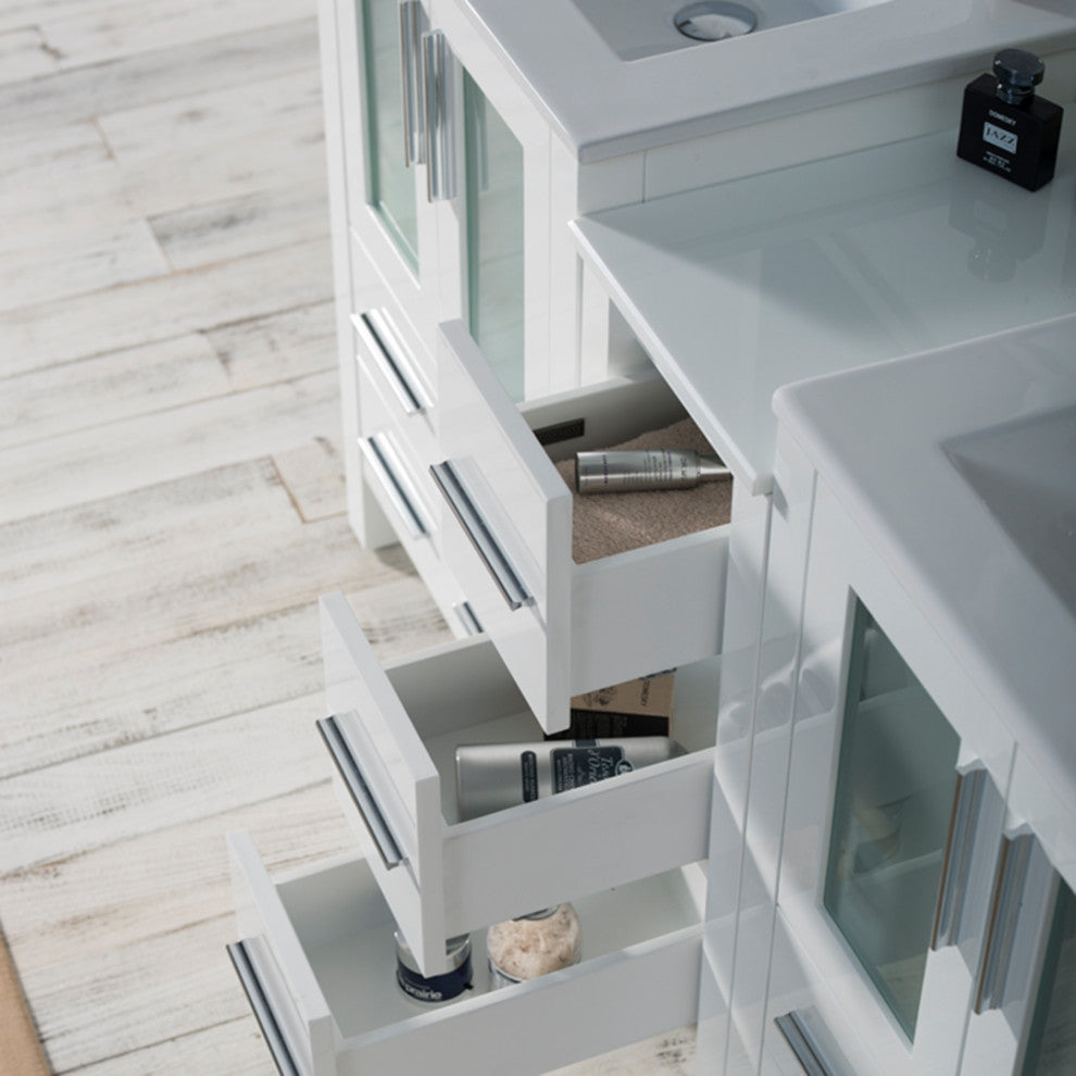 Sydney 60" Double Vanity Set With Mirrors, Glossy White No Mirror