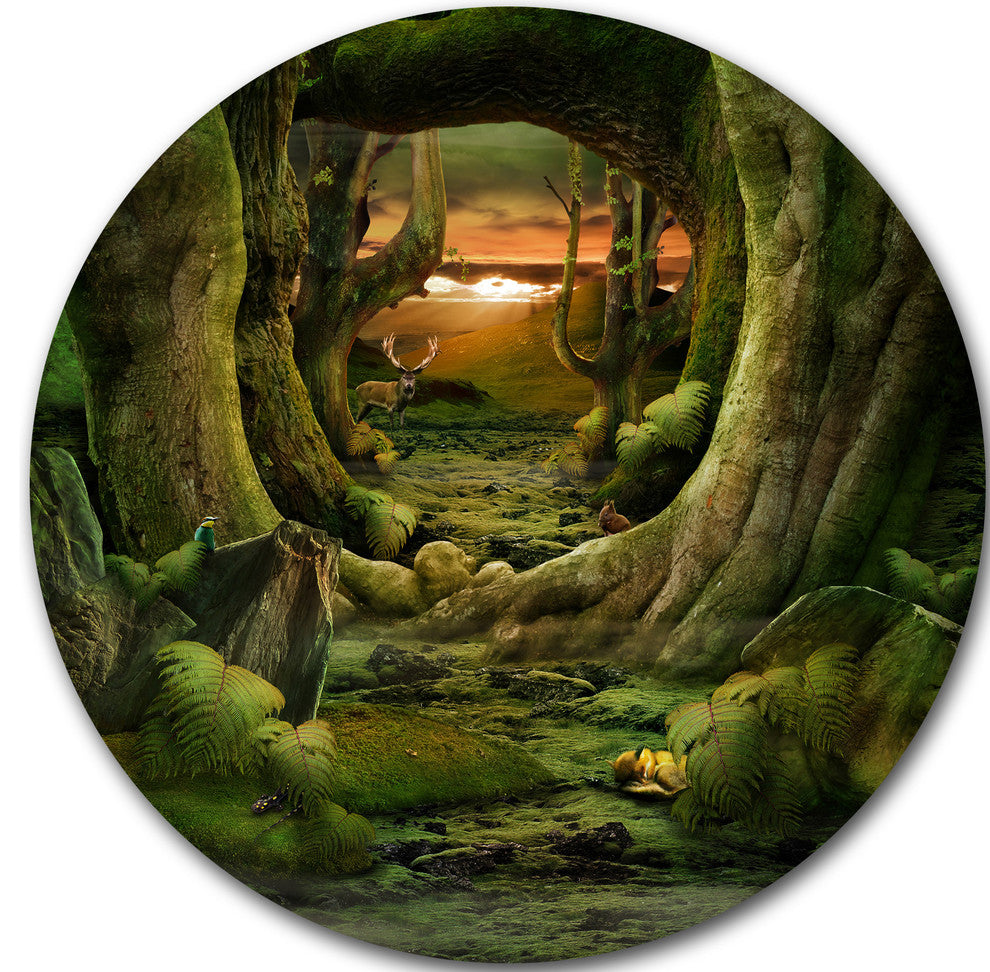 Green Paradise Tunnel, Modern Landscape Round Wall Art, 23"