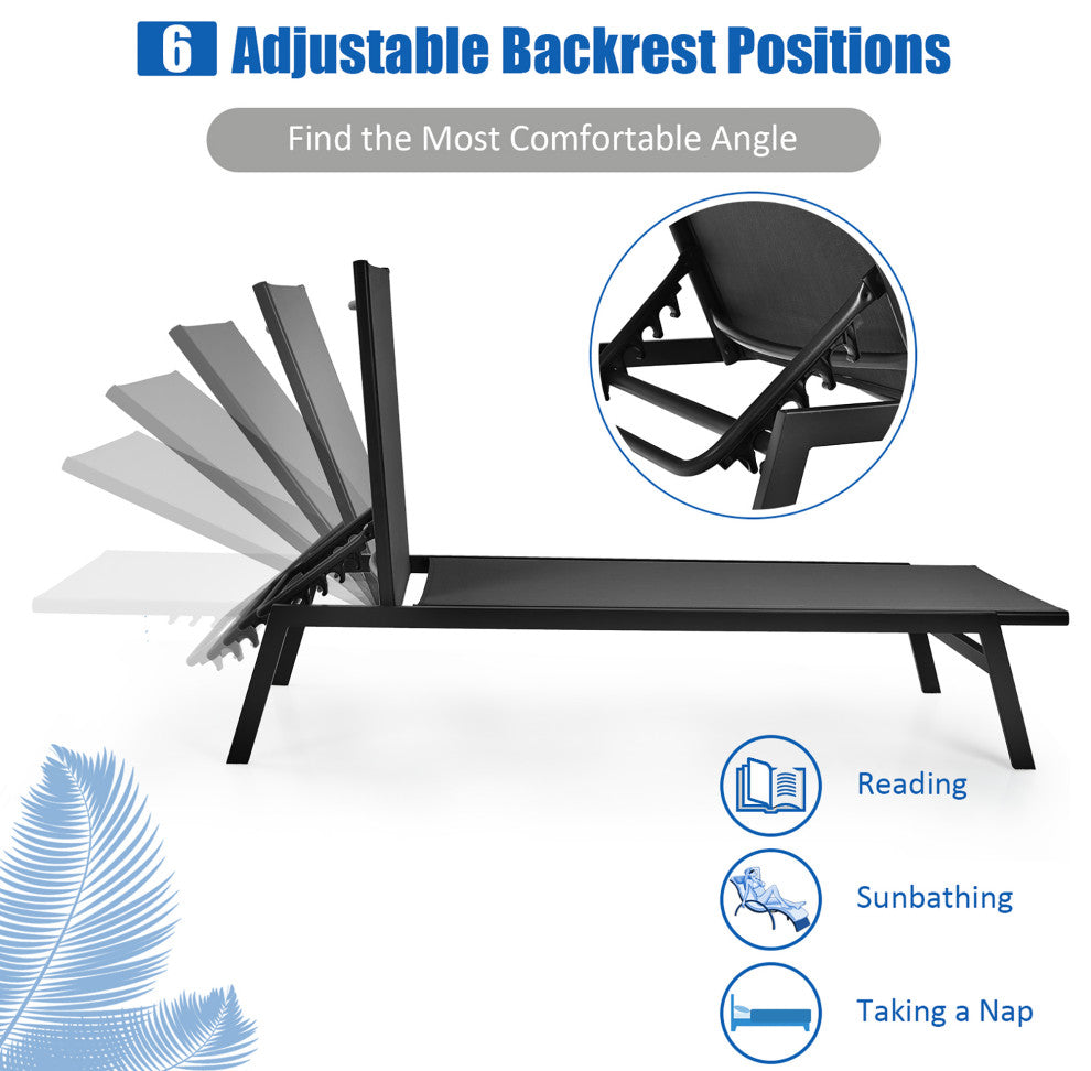 Costway  Patio Lounge Chair Chaise Recliner Back Adjustable Garden Deck Black