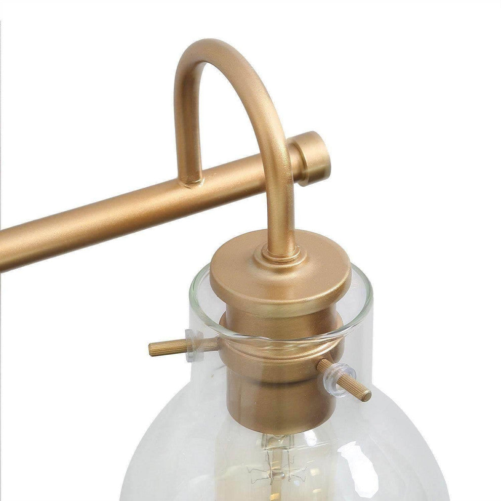 LNC 3-Light Matte Gold and Clear Glass Shade LED Modern Bathroom Vanity Light