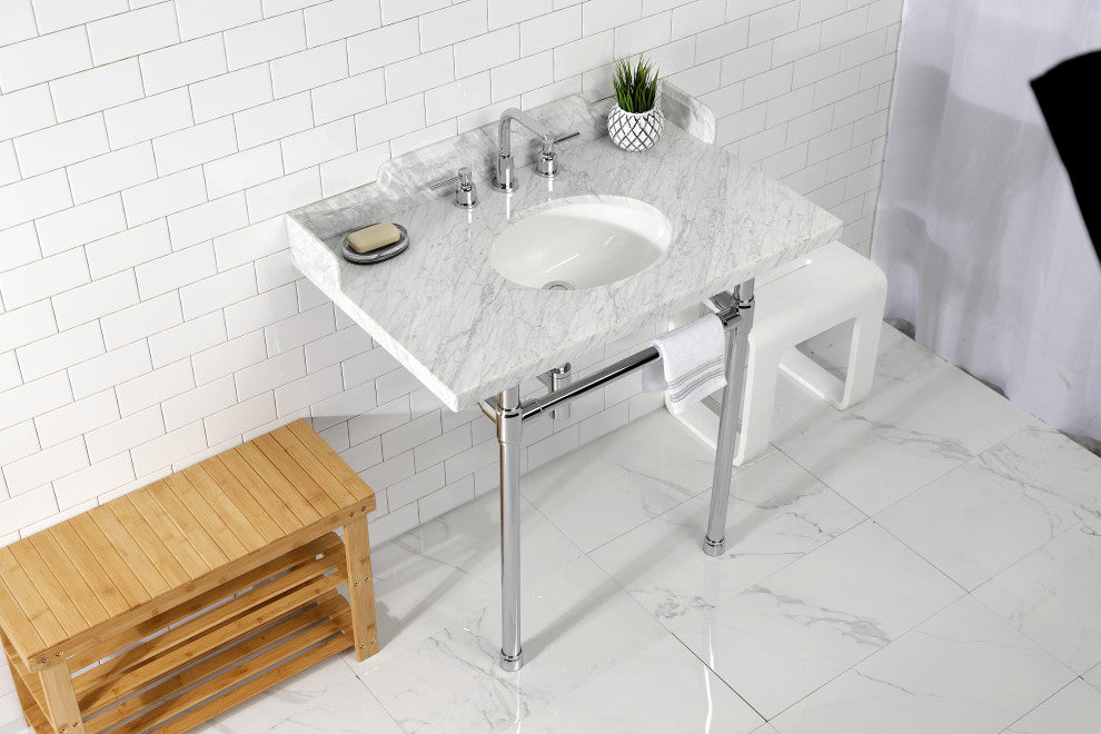 Kingston Brass LMS36M81ST 36" Carrara Marble Console Sink, Legs