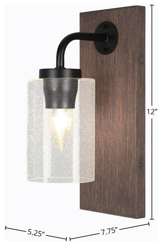 Oxbridge Wall Sconce, Matte Black & Painted Distressed Metal, 4" Clear Bubble