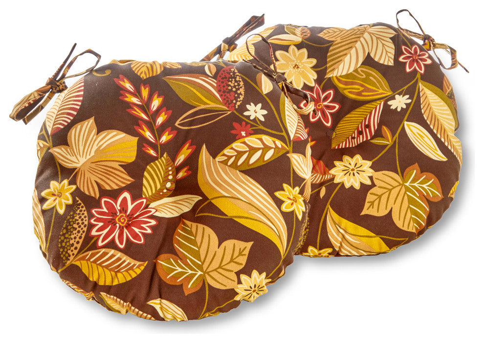 Round Outdoor 15" Bistro Chair Cushion, Set of 2, Timberland Floral