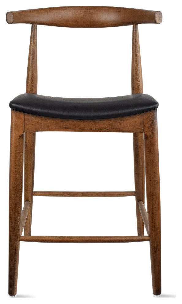 Set of 2 Solid Wood Farmhouse 25" Counter Stool with Faux Leather Cushion, Espresso