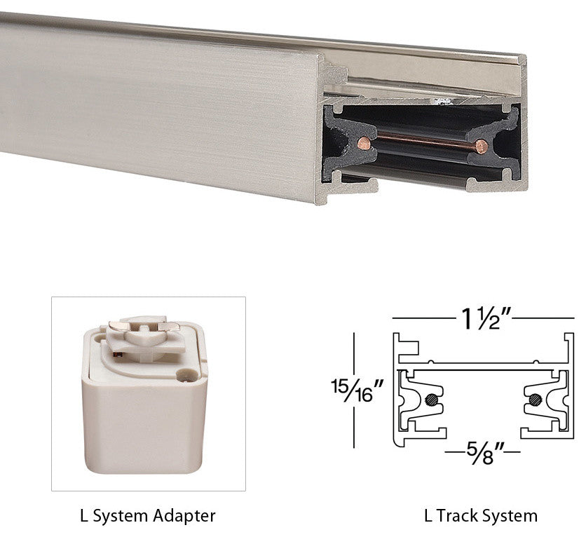 WAC Lighting L Track 4' Single Circuit 120V with 2 Endcaps in Brushed Nickel