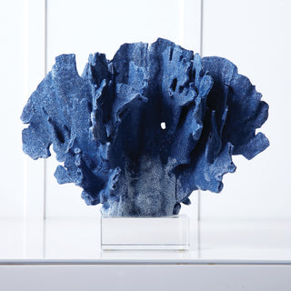 Two's Company Coral Sculpture on Glass Base, Blue