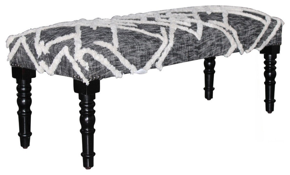 Tufted Geometric Diamond and Distressed Bench, 47" Length