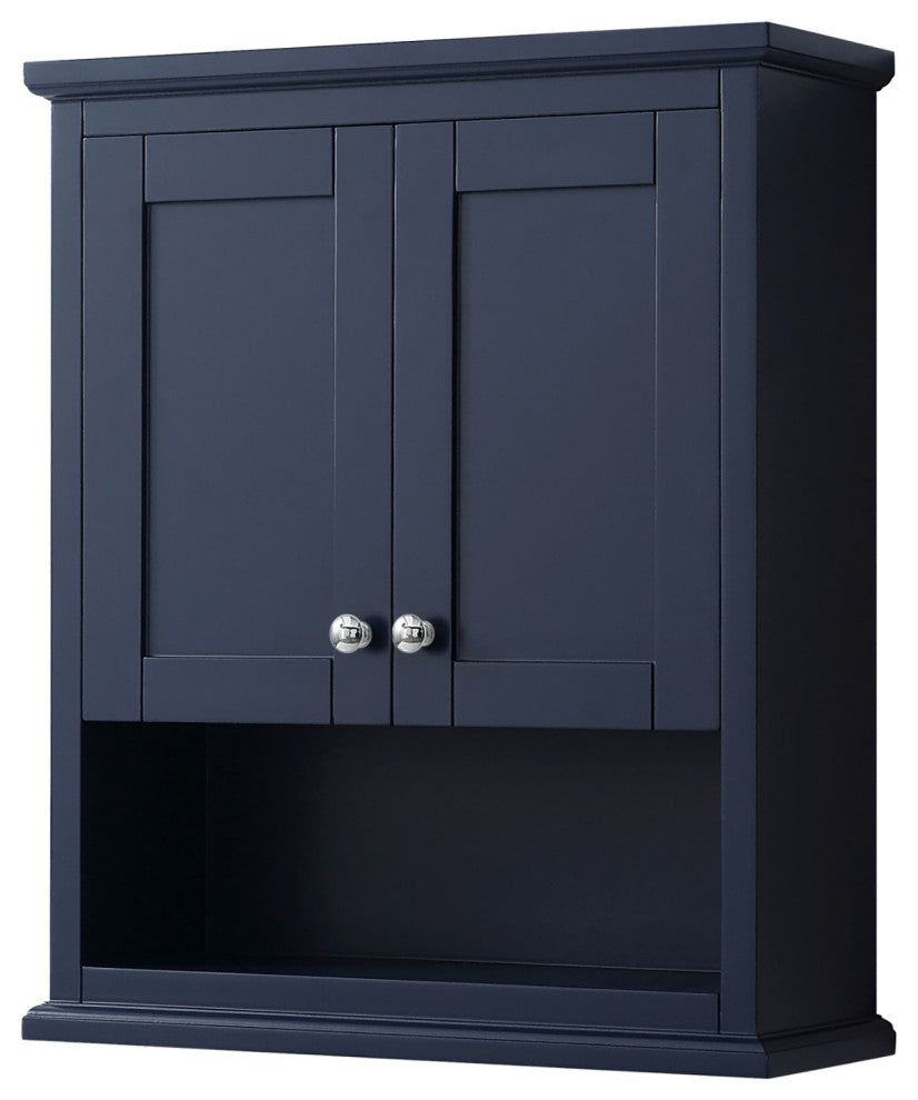 Avery Over-the-Toilet Wall-Mounted Storage Cabinet, Dark Blue With Chrome Trim