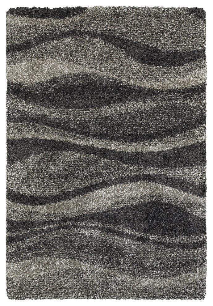 Hartley Shadow Waves Gray and Charcoal Area Rug, 6'7"x9'6"
