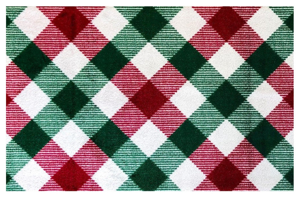 2' x 4' Red and Green Plaid Washable Floor Mat