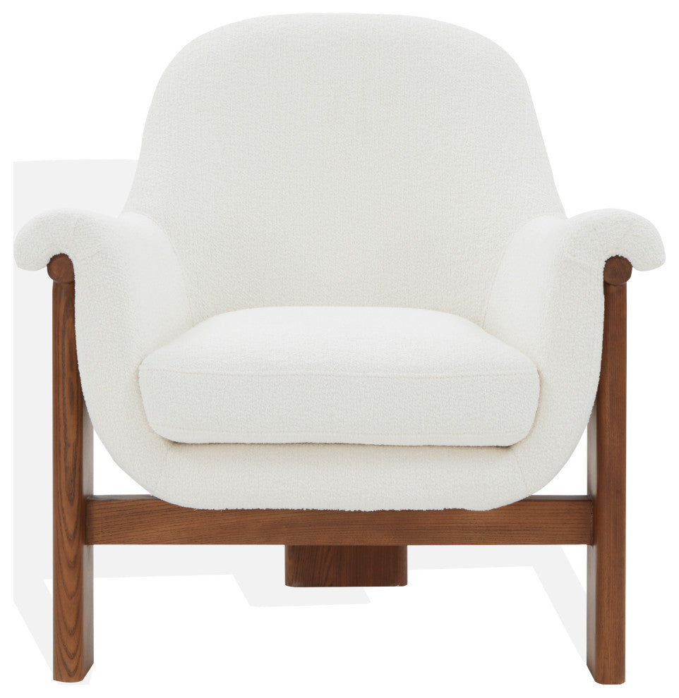 Safavieh Couture Sylvana Boucle Accent Chair, Ivory/Walnut