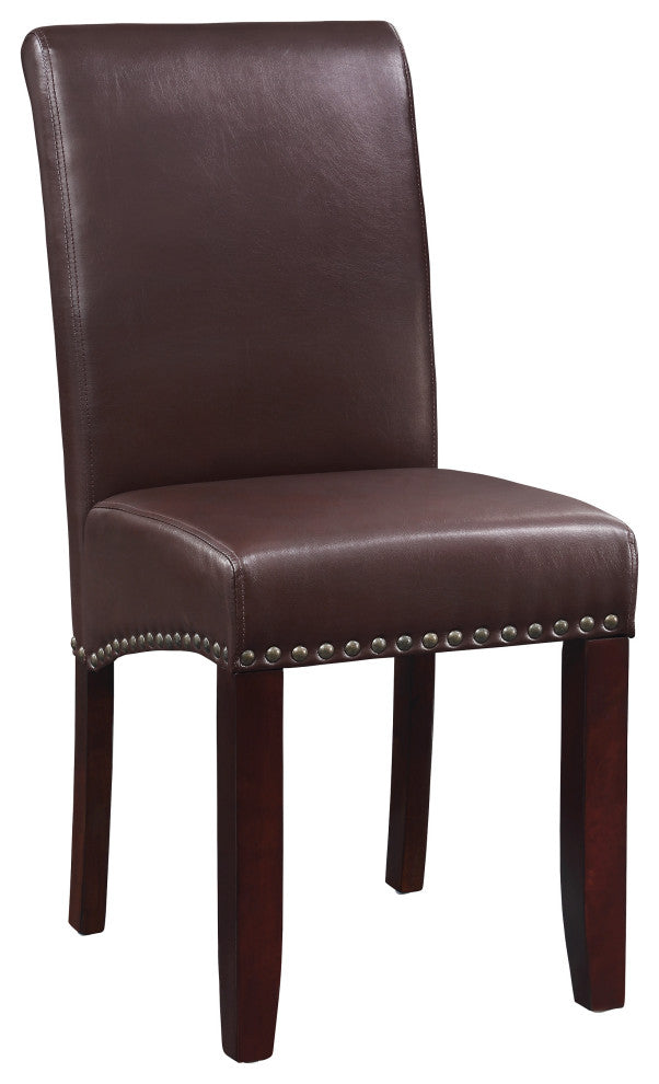 Parsons Dining Chair With Antique Bronze Nail Heads, Cocoa Faux Leather