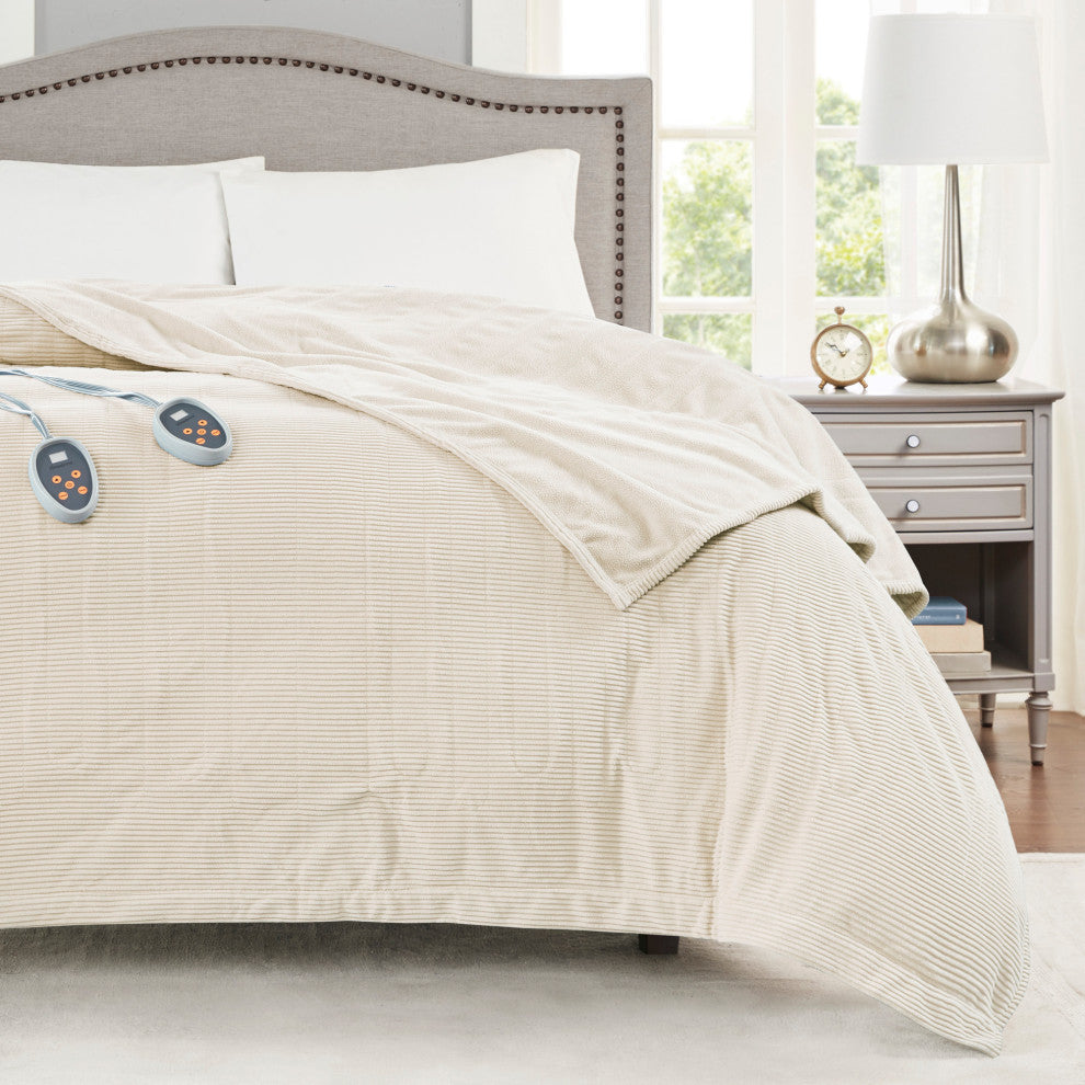 Beautyrest Knitted Micro Fleece Solid Textured Heated Blanket, Ivory, Twin