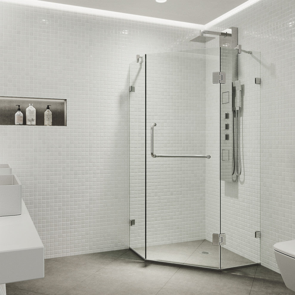 VIGO Piedmont Frameless Hinged Neo-Angle Shower Enclosure, Chrome, 38" D X 38" W, Without Base