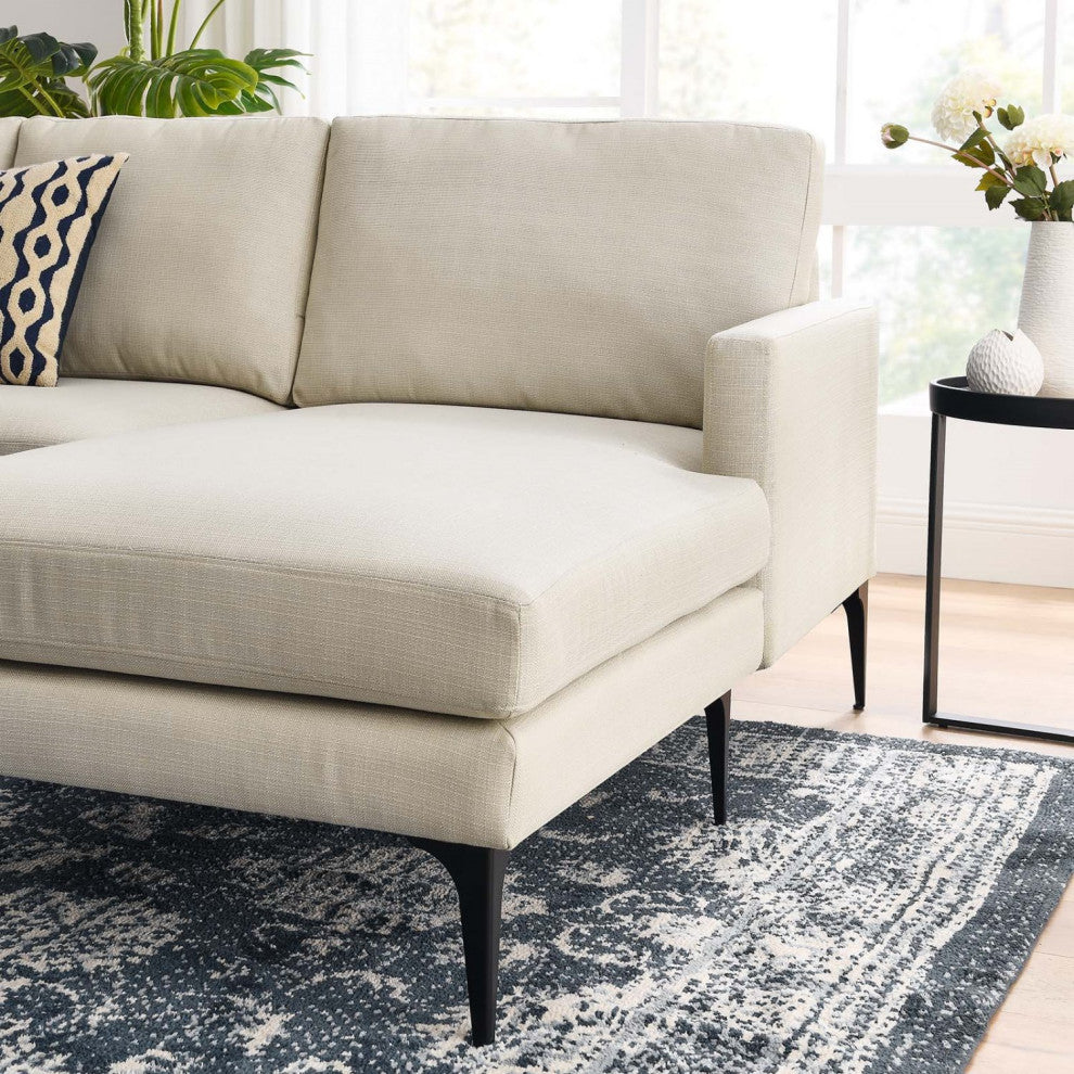 Sectional Sofa Couch, Beige, Fabric, Lounge Living