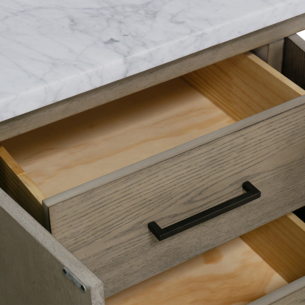 Parisian 72" Bathroom Vanity, Gray Oak, Carrara Marble