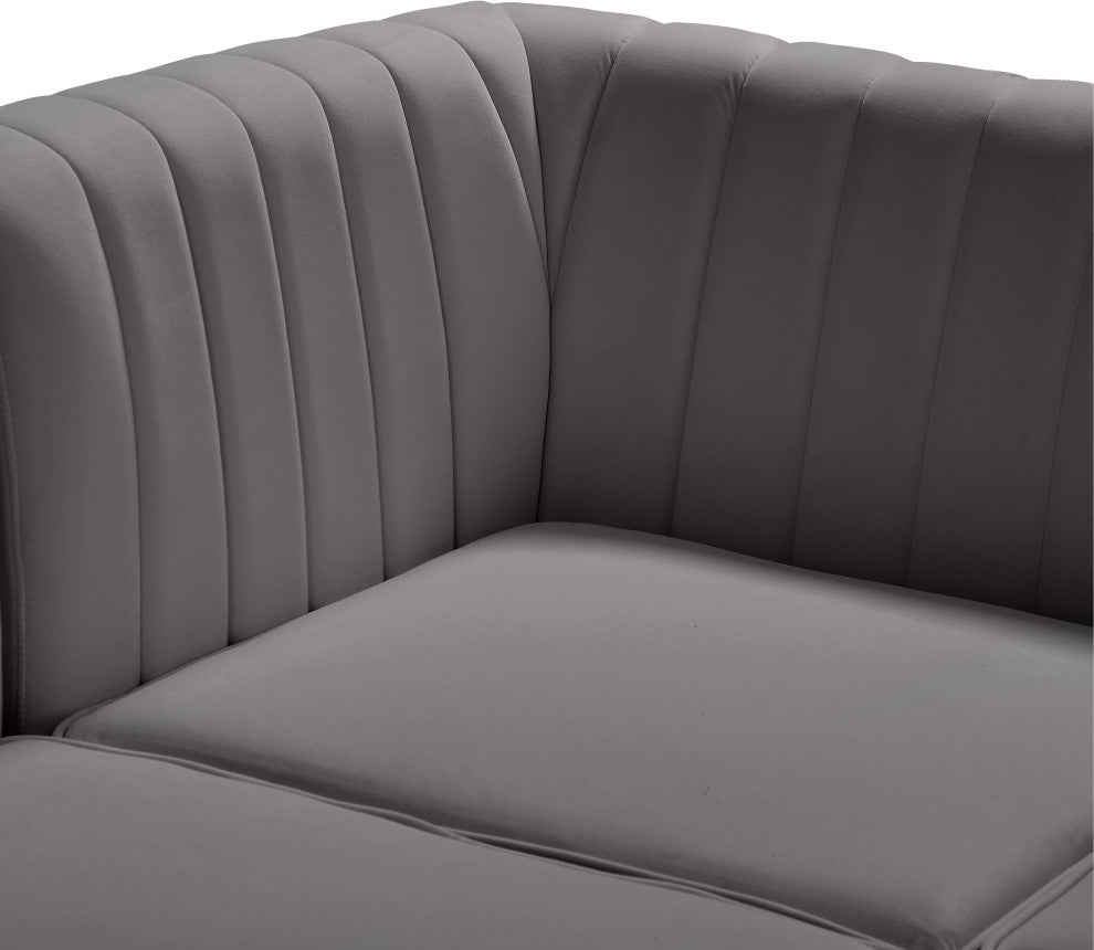 Alina Velvet Modular U-Shaped Sectional, Grey, 6-Piece: 4 Armless Chair, 2 Corner Chair