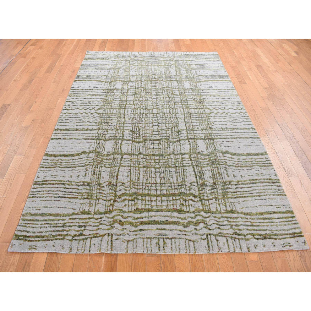 Goose Gray, Fine Jacquard Hand Loomed, Modern, Wool and Silk, Rug, 7'10"x9'9"