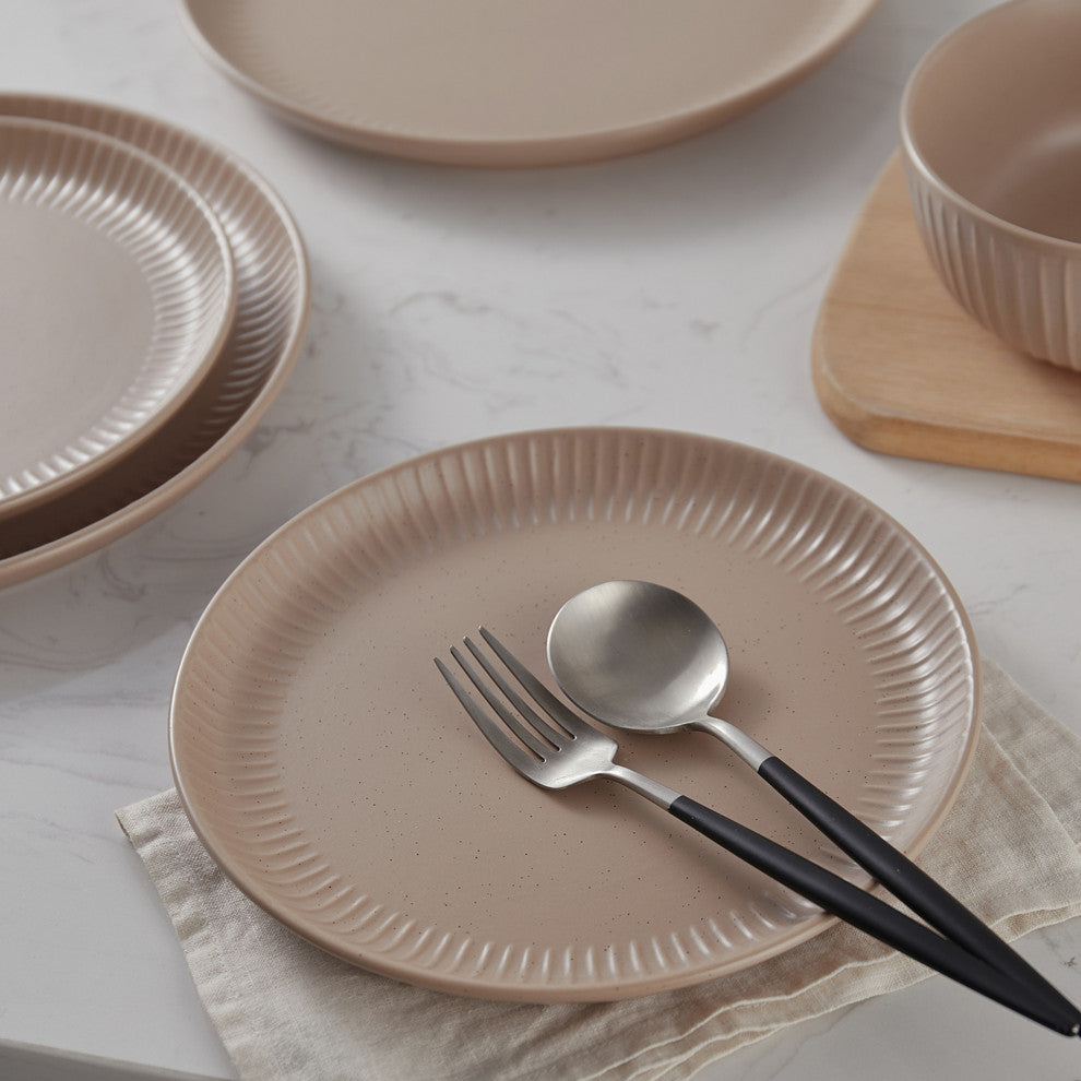 Stone Lain Logan Stoneware 24 Piece Dinnerware Set, Beige