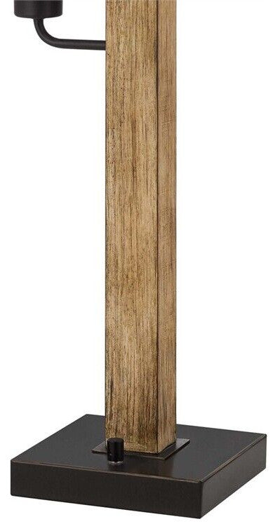 Benzara BM241805 Wooden Table Lamp With 2 Metal Mesh Shades, Brown and Black