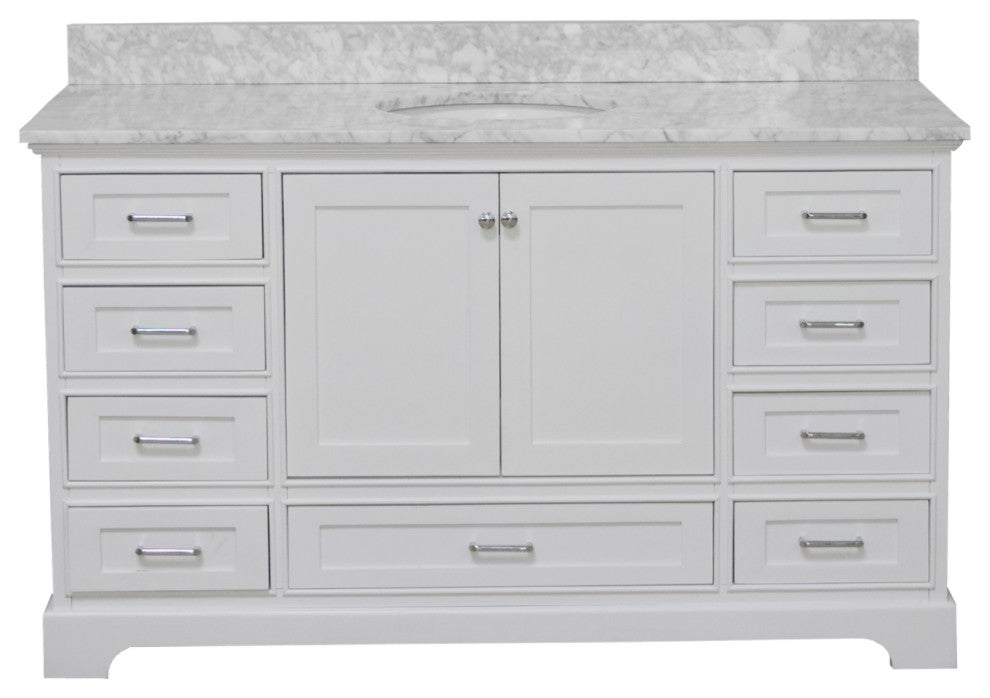 Harper 60" Bathroom Vanity, White, Carrara Marble, Single