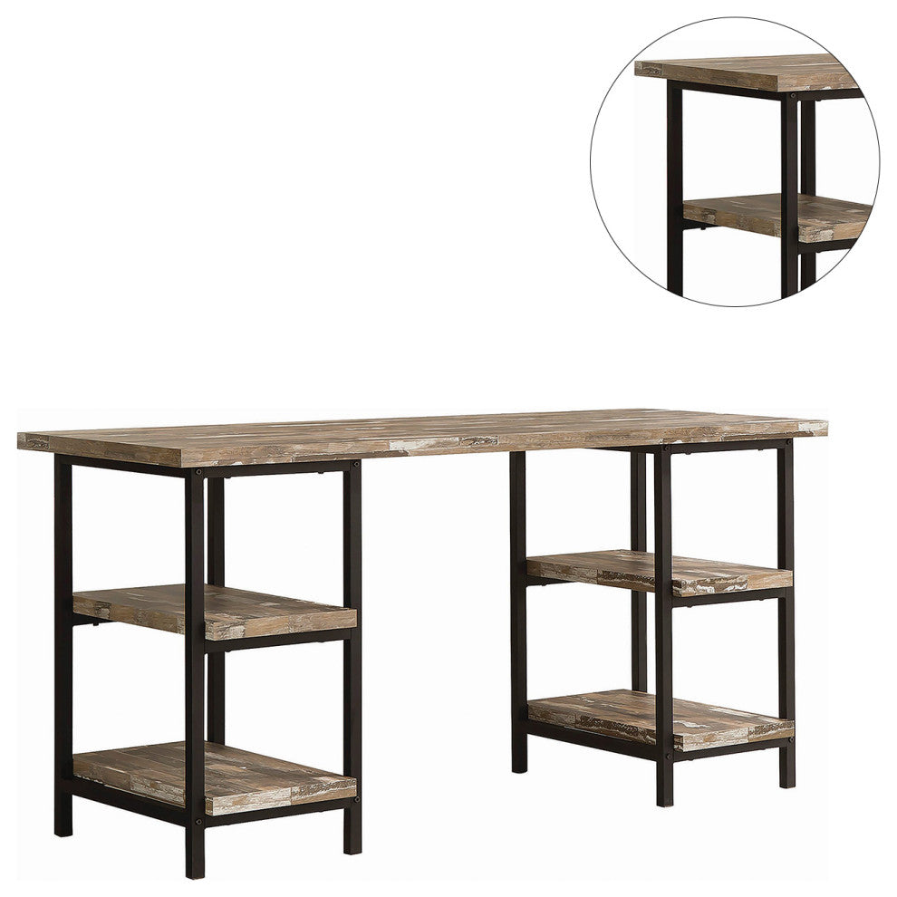 4-Shelf Writing Desk with Metal Frame, Salvaged Cabin
