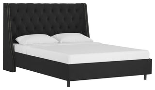 Williams California King Nail Button Diamond Wingback Platform Bed, Velvet Black