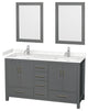 60"DBL Vanity Dark Gray, Carrara Cult. Marble Countertop, Sinks, 24"Mirrors