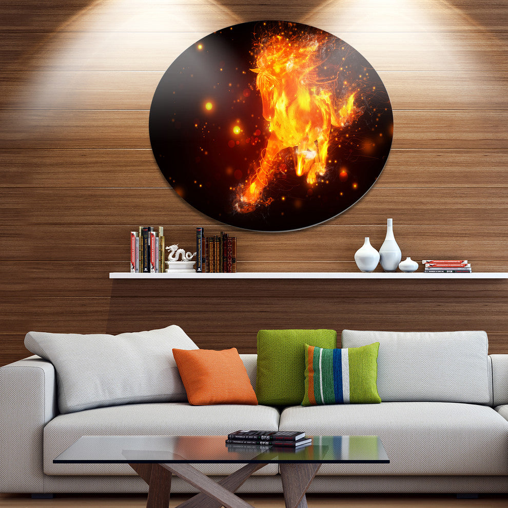 Abstract Running Fire Horse, Animal Round Wall Art, 23"