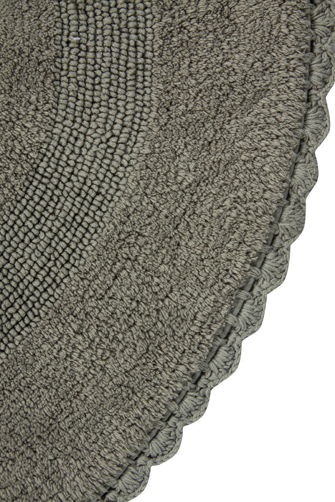 Saffron Fabs Bath Rug 36" Reversible Hand Knit Crochet Lace Border, Grey