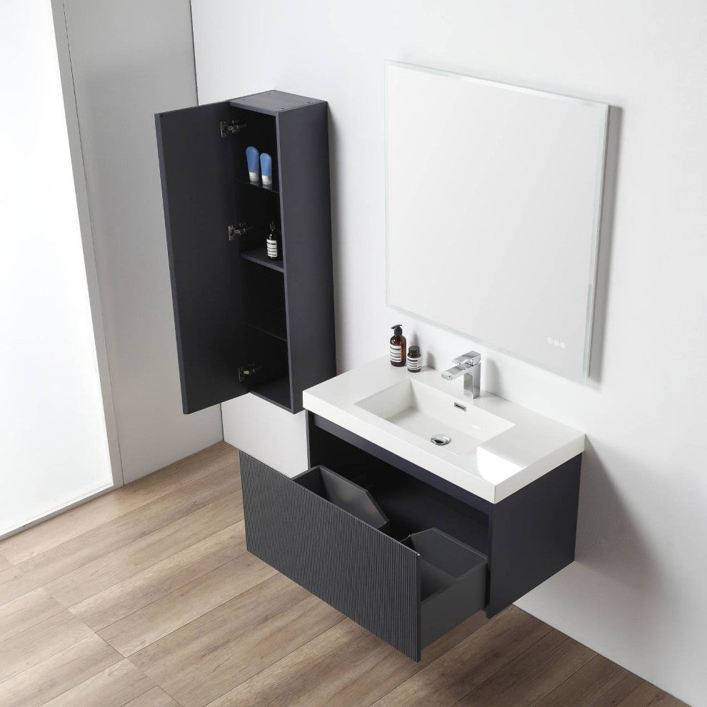 Floating Bathroom Vanity with Sink, Wall Mounted Vanity, Blue, 36" With Sink, Side Cabinet