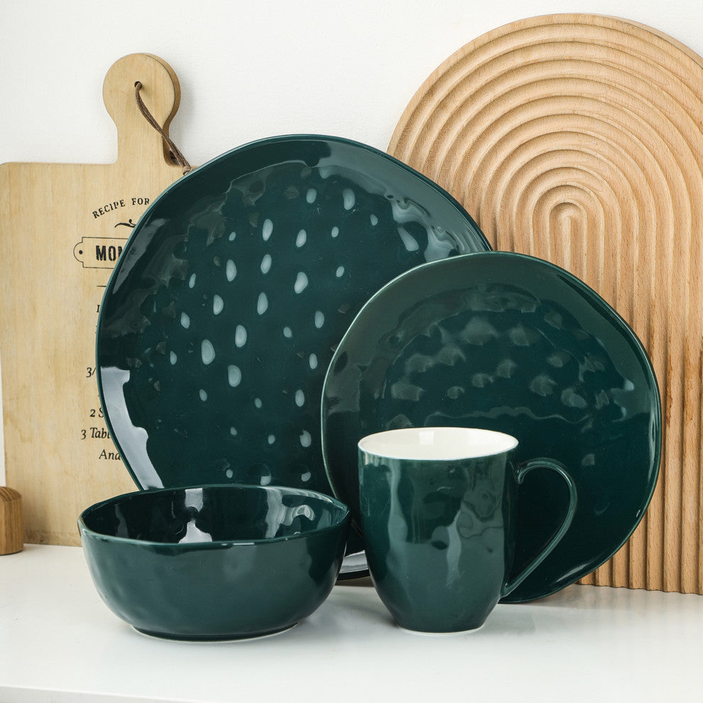 Stone Lain Ivy Porcelain 24 Piece Dinnerware Set, Green