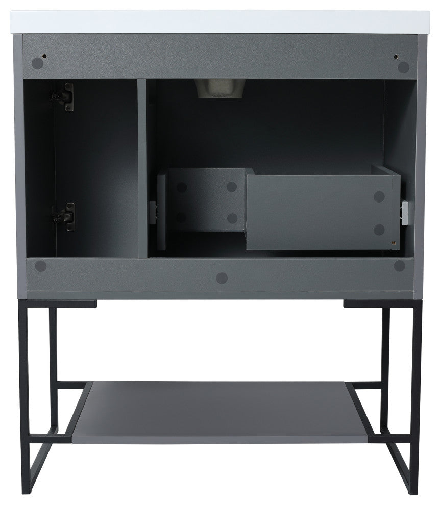 Plywood Freestanding Bathroom Vanity Set with White Ceramic Sink , Rock Grey, 30