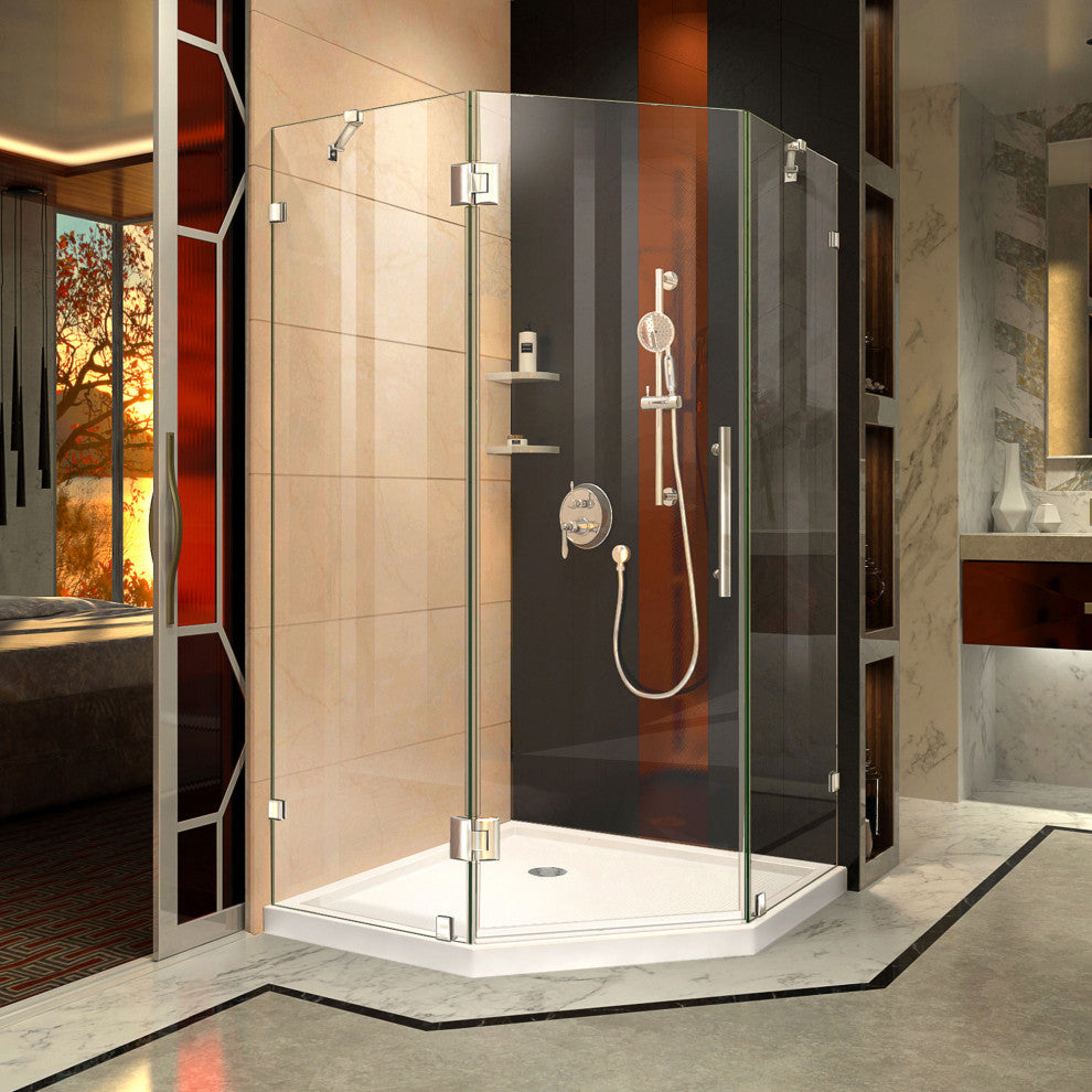DreamLine Prism Lux 36x74 3/4 Neo-Angle Shower Enclosure, Chrome, White Base