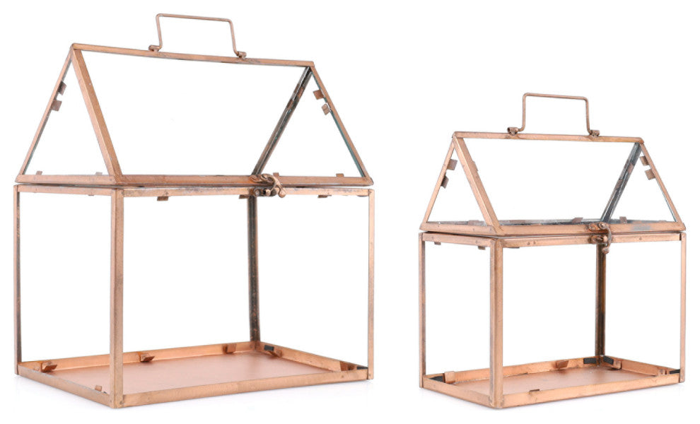 Iron & Glass Terrarium, 2-Piece Set