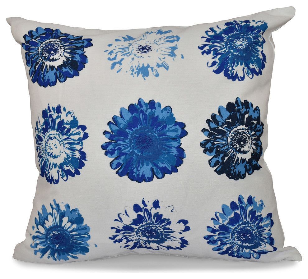 Gypsy Floral, Floral Outdoor Pillow, Blue, 18"x18"