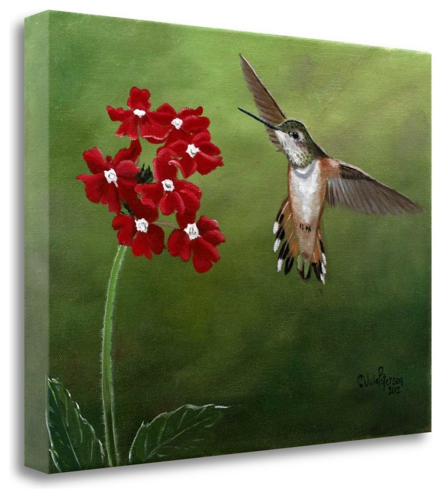 "Hummer And Red Flowers" By Julie Peterson, Giclee Print on Gallery Wrap Canvas