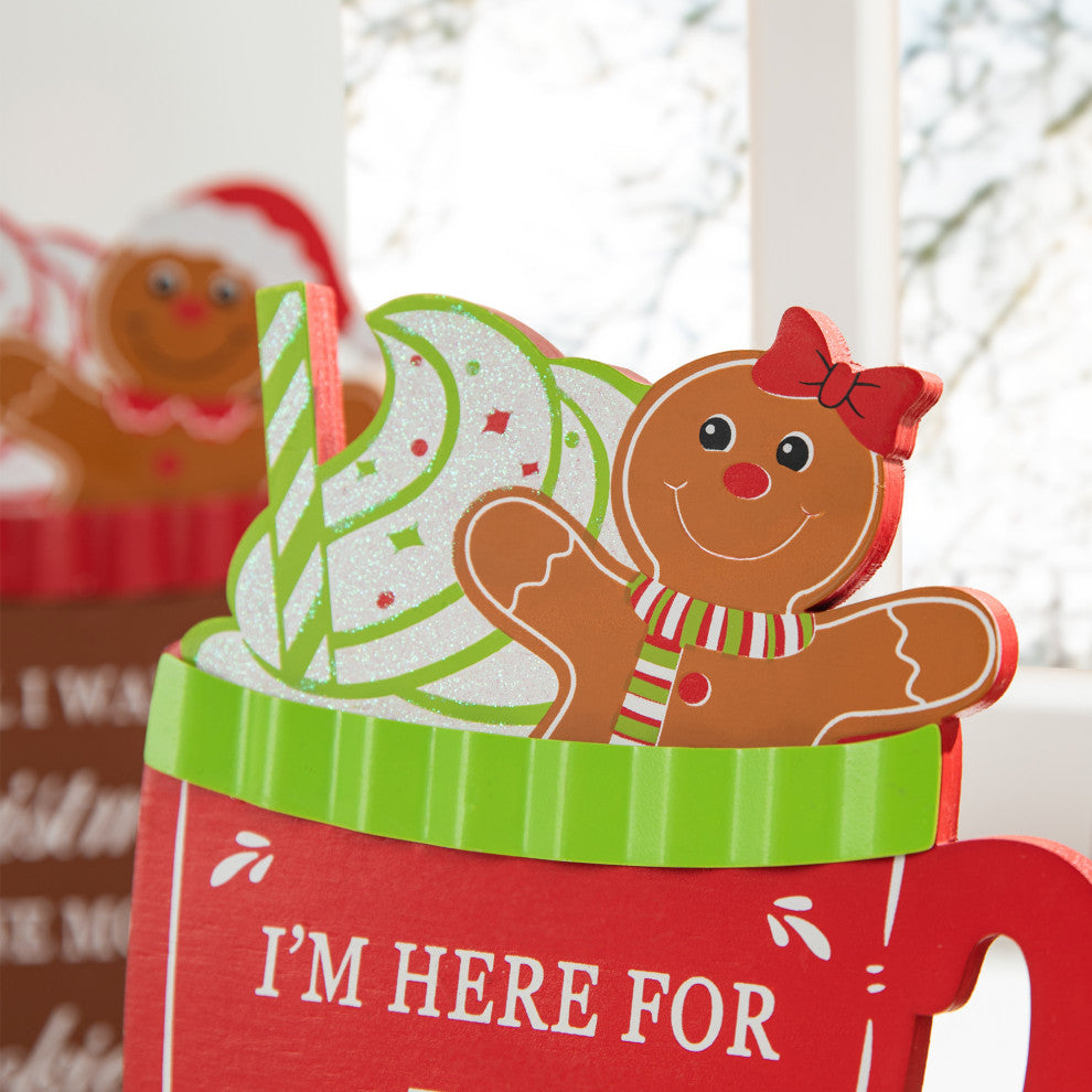 Christmas Gingerbread Man Mug Table Decor, 3-Piece Set