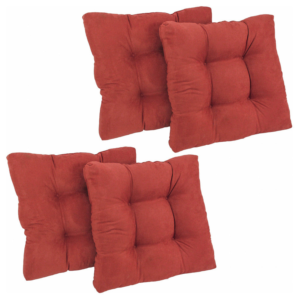 19" Squared Microsuede Tufted Dining Chair Cushion, Set of 4, Red Wine