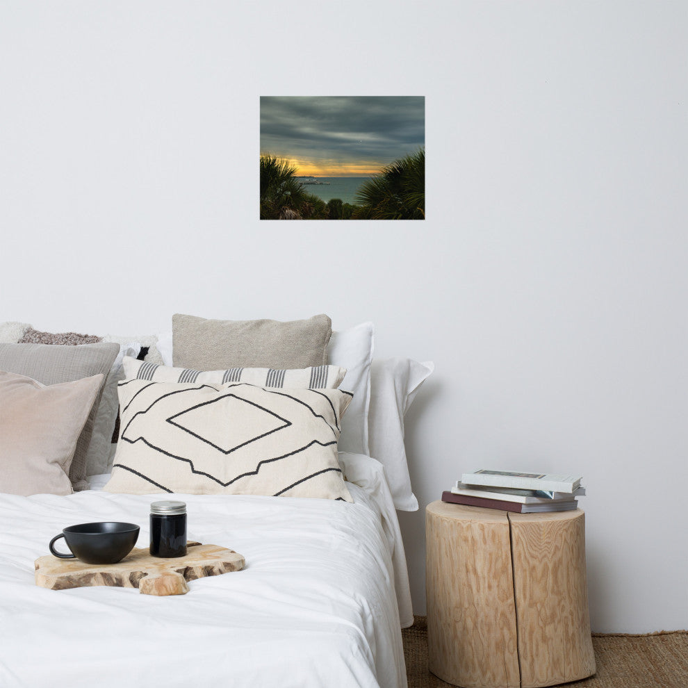 Cloudy Rainy Sunset De Soto Beach Unframed Landscape Photo Wall Art Print, 18" X 24"