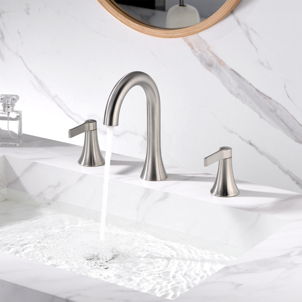 Luxier WSP11-T 2-Handle Widespread Bathroom Faucet with Drain, Brushed Nickel