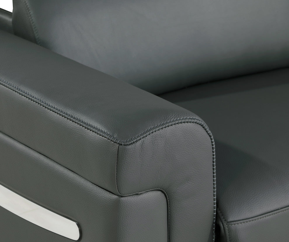 Augusto Top Grain Power Reclining Italian Leather Sofa, Dark Gray