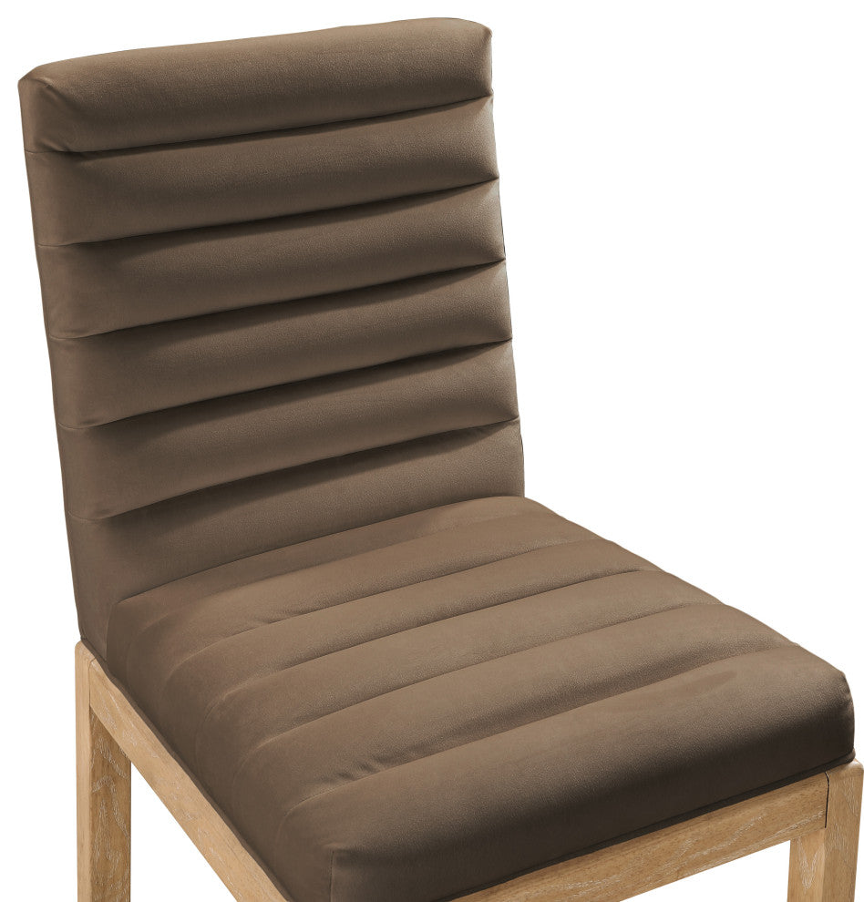 Evelyn Upholstered Dining Chair, Brown, Velvet, Natural Finish