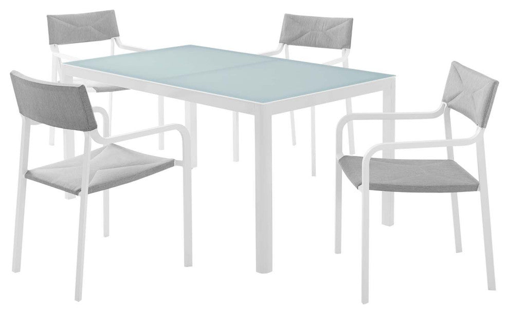 Side Dining Chair and Table Set, Aluminum, Metal, White Gray, Outdoor