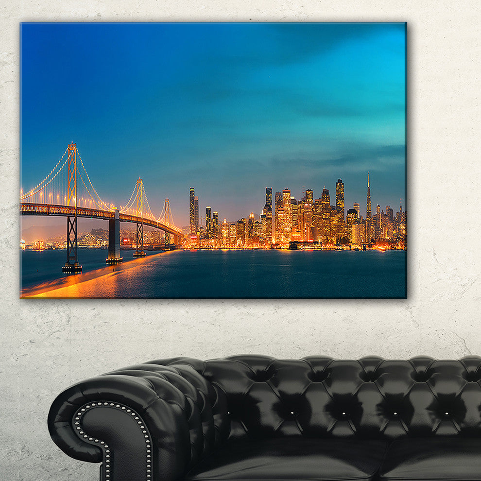 "San Francisco Skyline At Night" Cityscape Canvas print, 1 Panel, 60"x28"