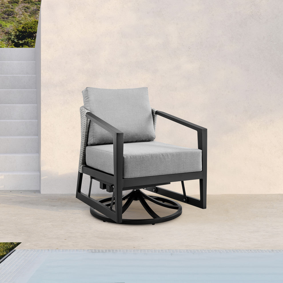 Aileen Outdoor Patio Swivel Lounge Chair, Aluminum With Gray Cushions